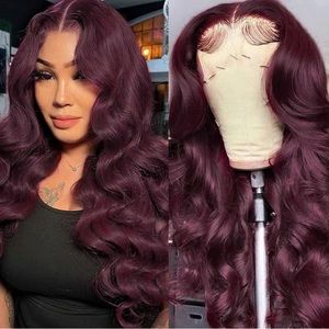 Burgundy human hair lace front(pre plucked and bleached knots)